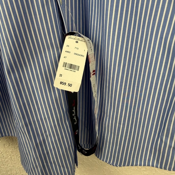 Brooks Brothers Fleece Non-Iron 100% Cotton Blue White Stripe Dress Shirt 20 - Picture 6 of 11